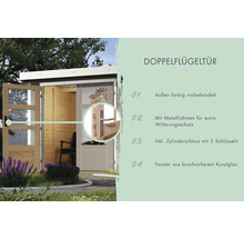 Gartenhaus Karibu Metalwood 4D Blech weiß 322 x 236,5 cm wassergrau