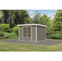 Gartenhaus Karibu Metalwood 4D Blech weiß 322 x 236,5 cm wassergrau