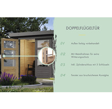 Gartenhaus Karibu Metalwood 2B Blech graualu inkl. Anbaudach 2,35 m 453 x 235 cm terragrau