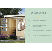 Gartenhaus Karibu Metalwood 3A Blech weiß inkl. Anbaudach 2,35 m 486,5 x 236,5 cm natur
