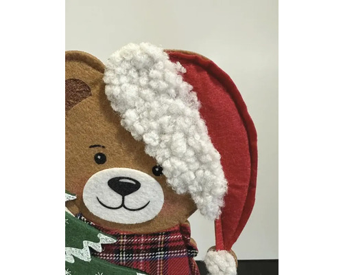 Dekofigur Teddybär mit Weihnachtsmannmütze und Schal