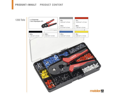Coffret d''assortiment d''embouts de câblage Meister avec pince à sertir, 1200 pièces