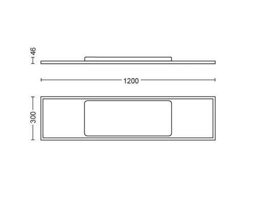 Technische Zeichnung eines Waschtisches mit den Maßen 1200 x 300 x 46 mm.