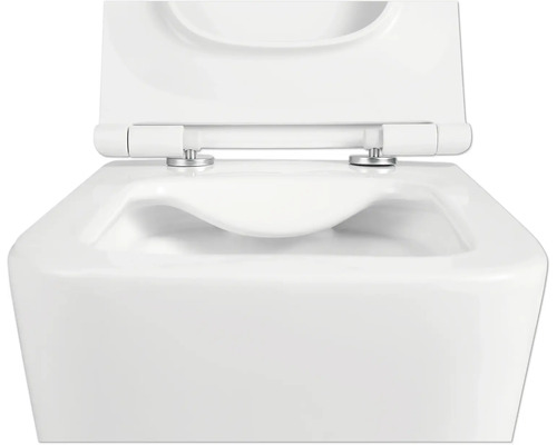 Nahaufnahme einer Toilette mit geöffnetem Deckel