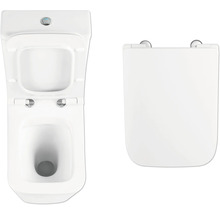 Aufnahme einer Toilette von oben mit geöffnetem Toilettendeckel und separatem Toilettensitz