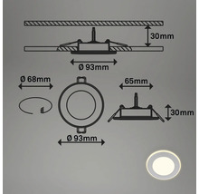 Dessin technique d''un spot encastrable rond avec dimensions