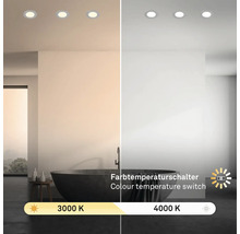 Salle de bains avec spots encastrés au plafond, la température de couleur est réglable