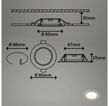 Schéma technique d''un spot encastrable rond avec indications de dimensions