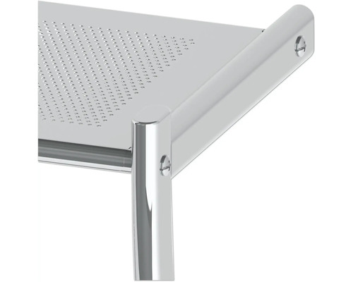 Vue détaillée d''une étagère avec surface perforée et structure métallique