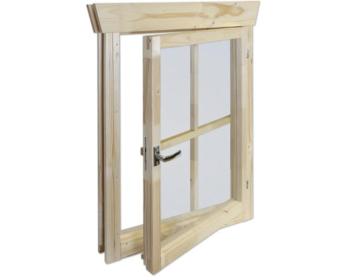 Fenêtre en bois avec poignée de fenêtre ouverte