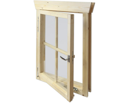 Holzfenster mit geöffnetem Fensterflügel
