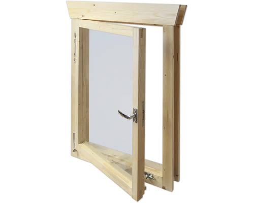 Holzfenster mit Fensterbeschlag und Fenstergriff