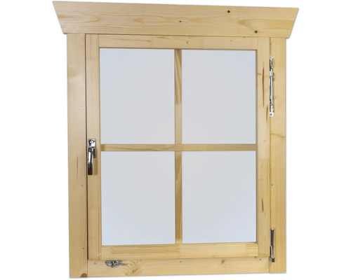 Fenêtre en bois avec quatre carreaux, poignée et fermeture