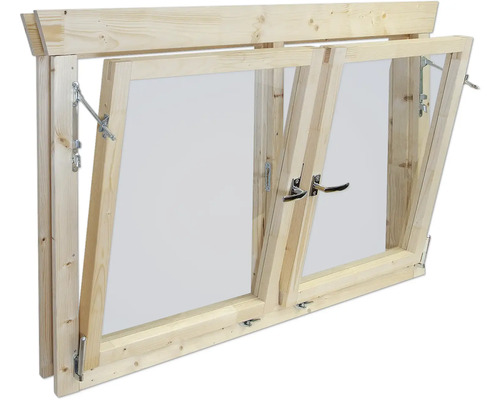 Fenêtre en bois à deux vantaux avec fonction oscillo-battante.