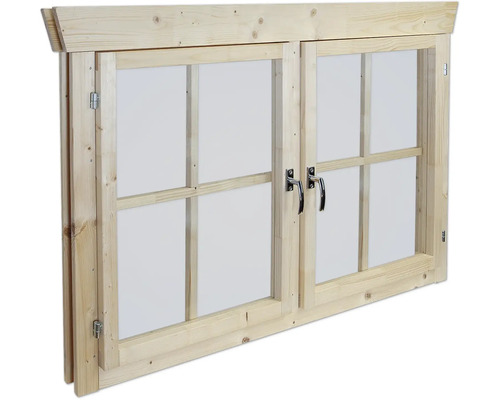 Double fenêtre en bois avec poignées de fenêtre