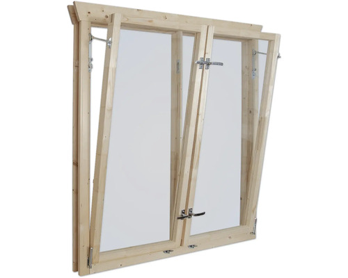 Châssis de fenêtre en bois avec vantaux ouverts