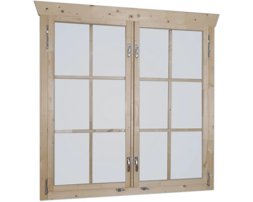 Fenêtre en bois avec poignées et loqueteaux