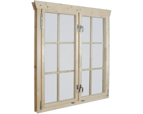 Fenêtre en bois avec poignées de fenêtre et croisillons