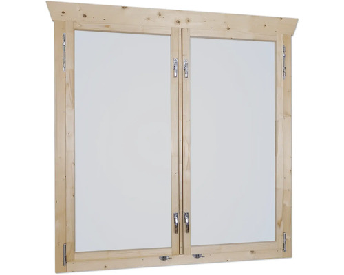 Double fenêtre en bois avec poignées et ferrures