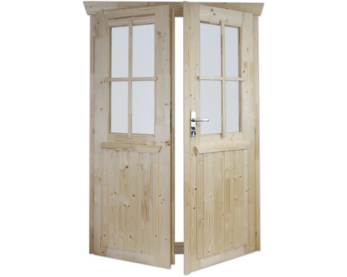 Porte en bois ouverte avec vitres
