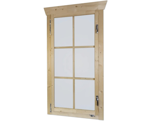 Fenêtre en bois avec six carreaux et ferrures de fenêtre