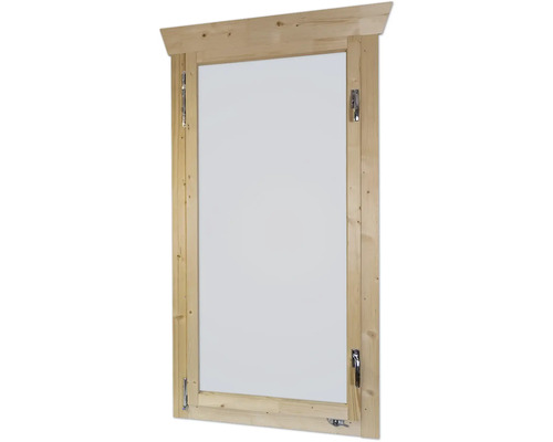 Fenêtre en bois avec ferrures métalliques