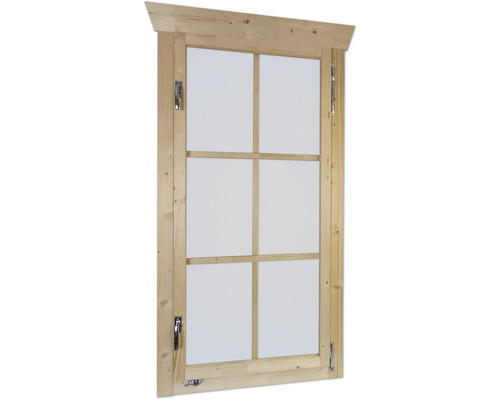 Fenêtre en bois avec six carreaux et ferrures de fenêtre