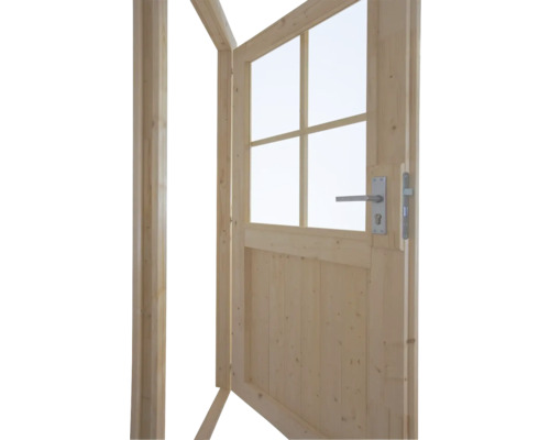 Porte en bois avec insert en verre et poignée