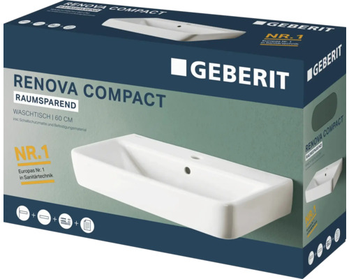 Verpackung eines Geberit Renova Compact Waschtischs mit 60 Zentimeter Breite