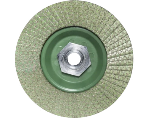 Meule à lamelles avec alésage de réception et écrou à visser