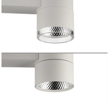 Zwei weisse LED-Schienenstrahler für die Deckenmontage.