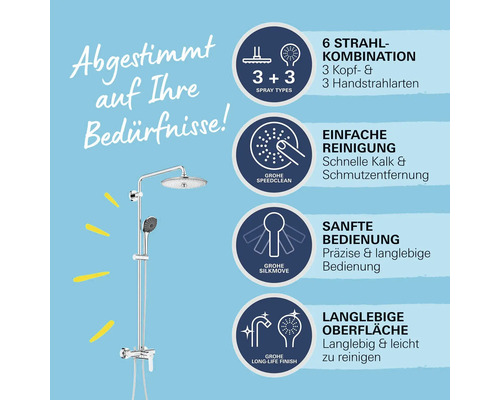 Duschsystem mit sechs Strahlarten, einfacher Reinigung, sanfter Bedienung und langlebiger Oberfläche