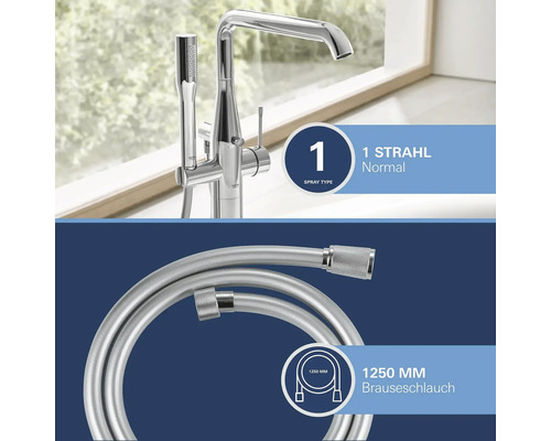 Robinet de douche avec un type de jet et un flexible de douche de 1250 millimètres