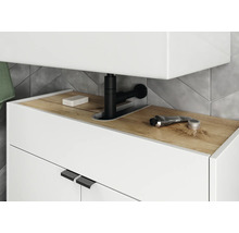 Gros plan d''un meuble sous-lavabo avec robinetterie, savon et produits cosmétiques dans la salle de bains