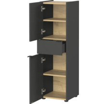 Armoire haute étroite avec deux portes, un tiroir et des étagères