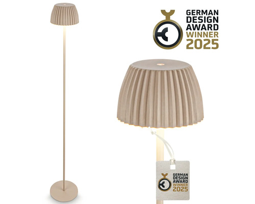 Stehlampe mit Lampenschirm und rundem Fuss