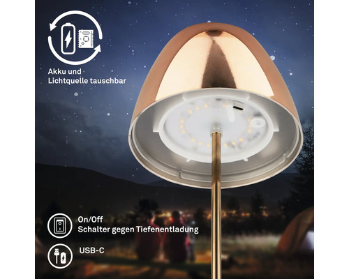 Akkubetriebene Leuchte mit austauschbarer Lichtquelle, Tiefentladungsschutz und USB-C Anschluss