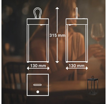 Technische Zeichnung einer Laterne mit den Massen 315 mm Höhe und 130 mm Breite.