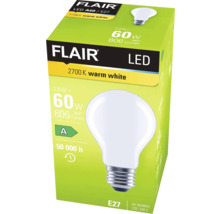 Verpackung einer Flair LED Lampe A60 E27 2700 Kelvin warmweiß