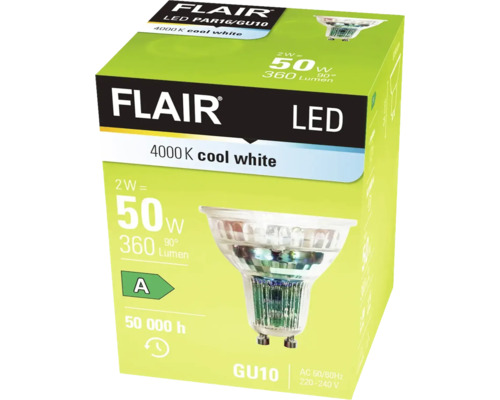 Emballage d''une lampe LED Flair PAR16/GU10 avec lumière blanche froide