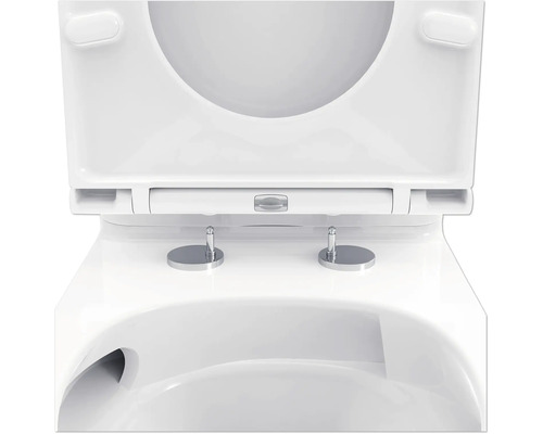 Photo d''un siège de toilette avec couvercle ouvert.