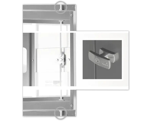 Detailansicht eines Metallschranks mit Schloss und Verriegelung