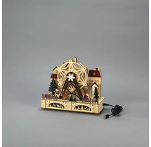 Décoration de Noël avec grande roue en bois illuminée