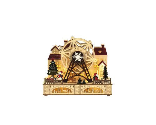 Ville de Noël décorative en bois avec grande roue et éclairage