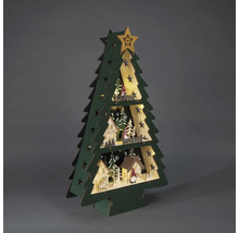 Sapin de Noël décoratif en bois avec maisons et étoiles illuminées