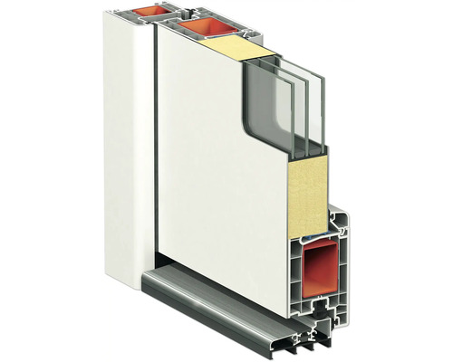 Coupe transversale d''une fenêtre en plastique avec vitrage multiple et matériau isolant