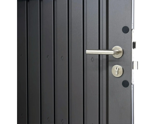 Vue détaillée d''une porte d''entrée avec poignée et serrure