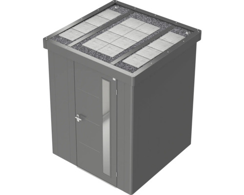 Gartenschrank mit Tür, Dach mit Kies und Steinplatten