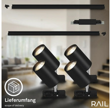 Schienensystem mit vier Strahlern und Zubehör