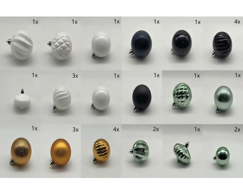 Boules de Noël en plastique de différentes couleurs et designs
